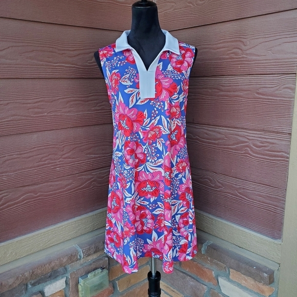 Sigrid Olsen Dresses & Skirts - Sigrid Olsen Golf & Tennis Blue Pink White Floral Dress Women's Size Large NWOT